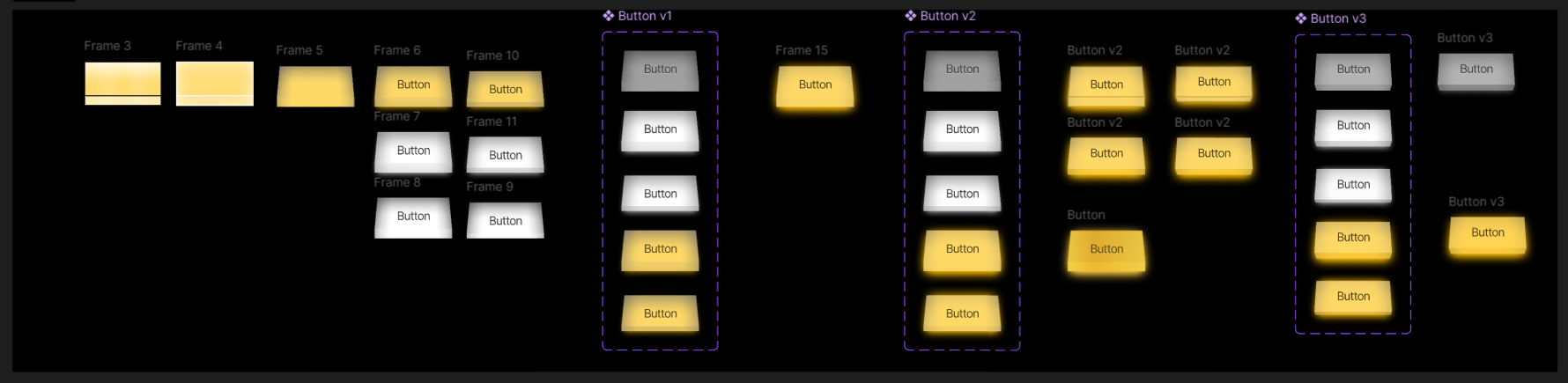 screenshot from Figma with many button iterations