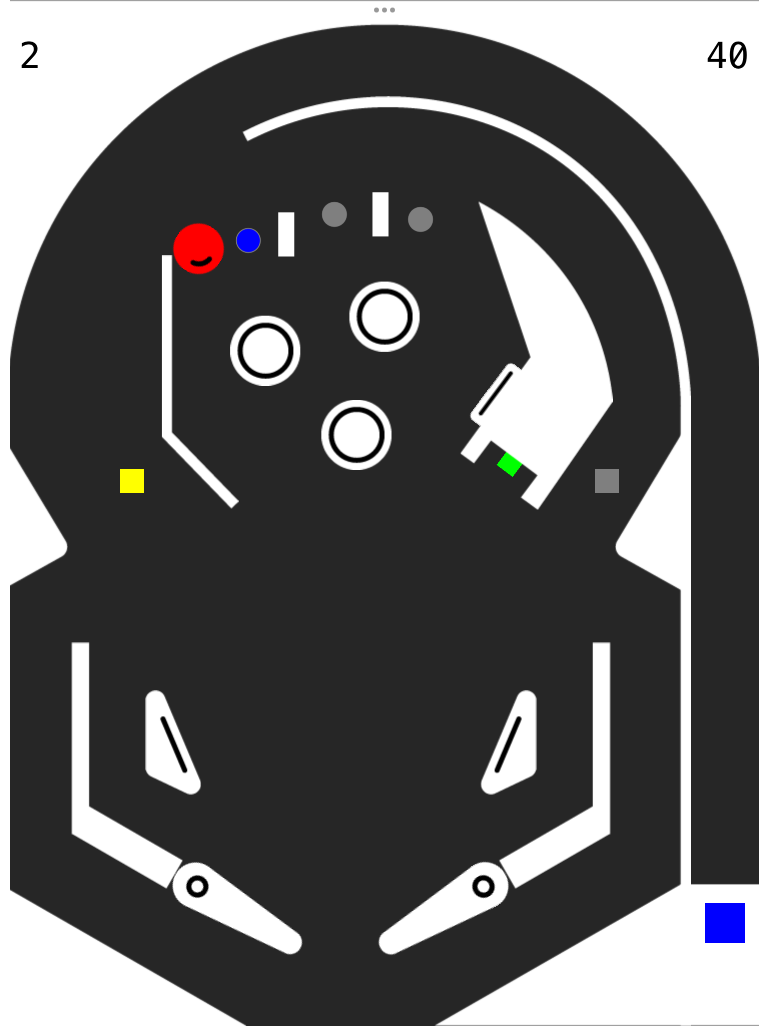 pinball course with ball in play